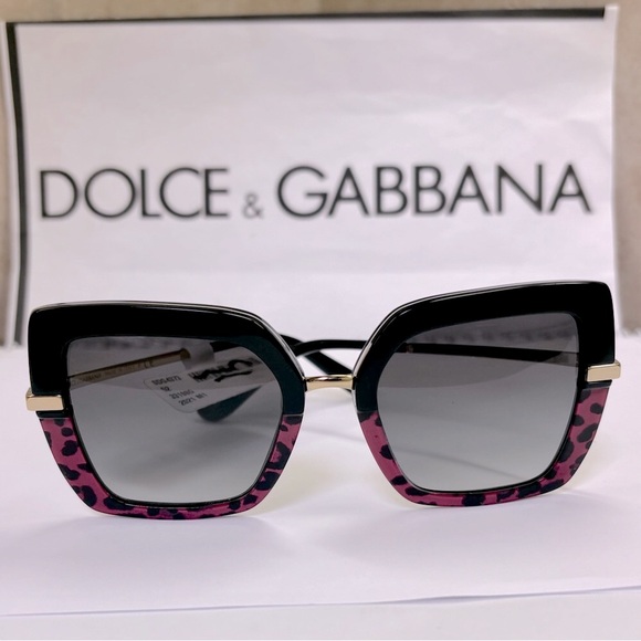 New Dolce and Gabbana DG4373 3319/8G. Black/Red Leopard Half Print Sunglasses - Picture 1 of 16